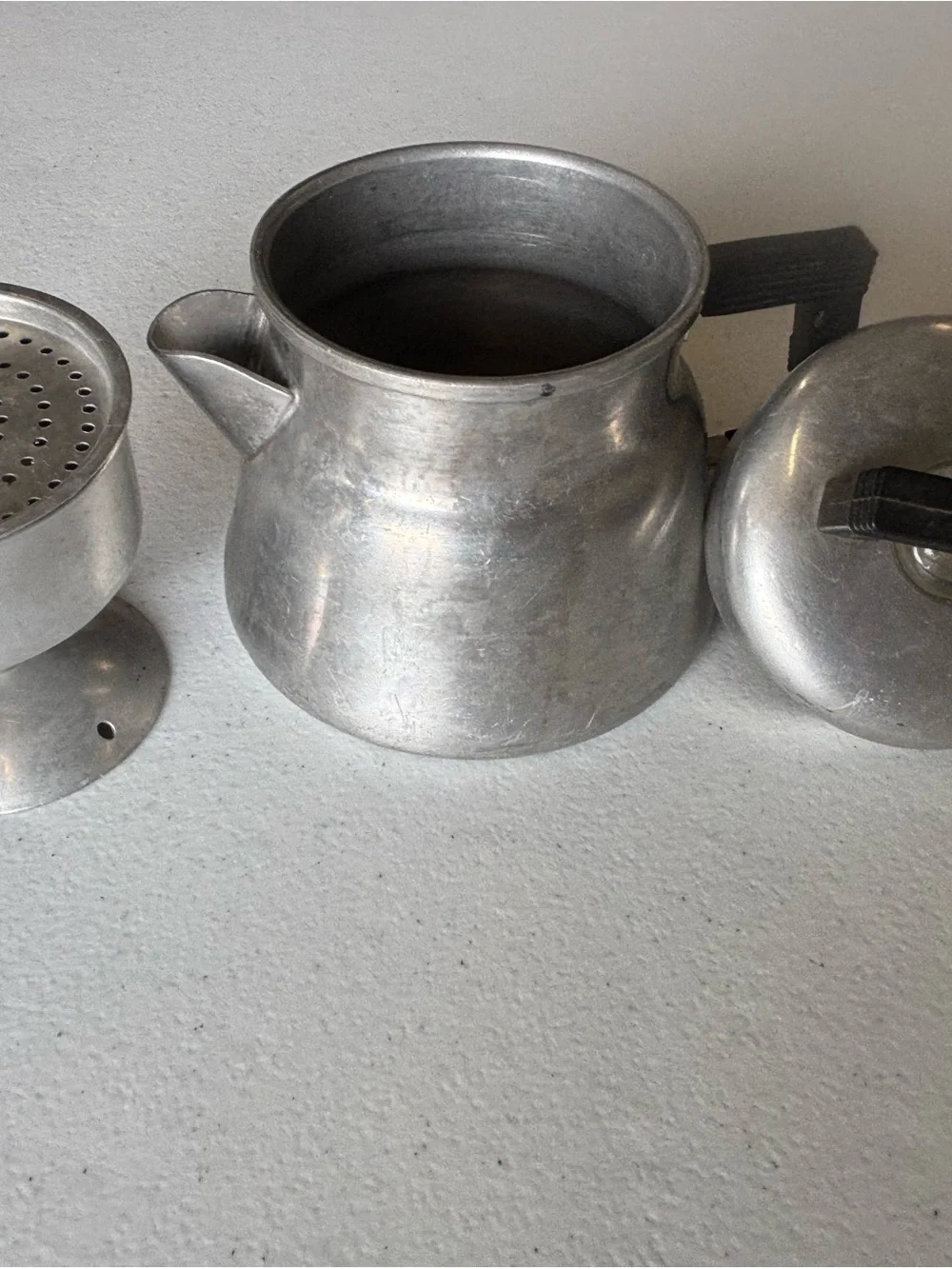 Vintage Aluminum Teapot with Black Handles